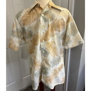 Vintage Golden Arrow Men’s Hawaiian Camp Shirt Size M Yellow Feather print